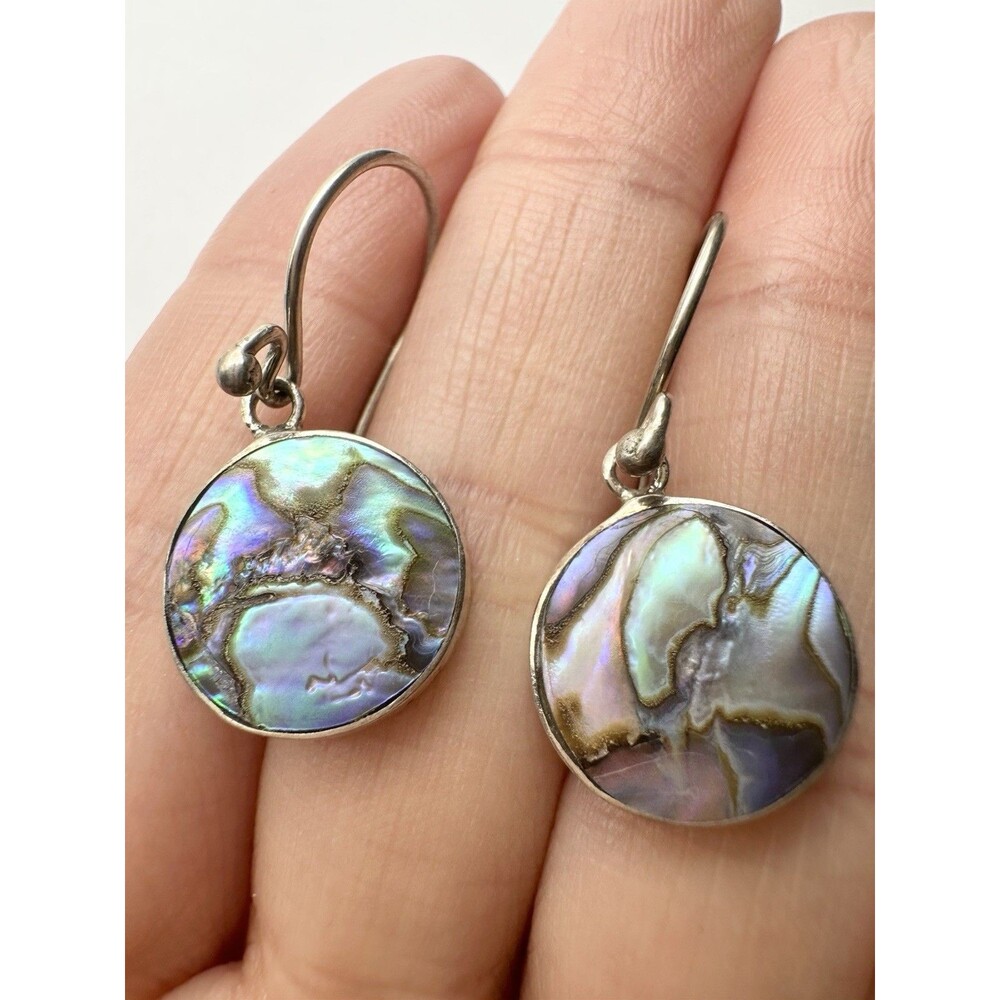 Natural Abalone Earrings Round Dangle